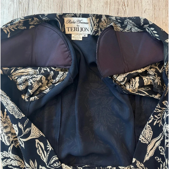 Rickie Freeman Teri Jon Vintage Silk Chiffon Floral V- Neck Wrap Dress 6 - Picture 8 of 14